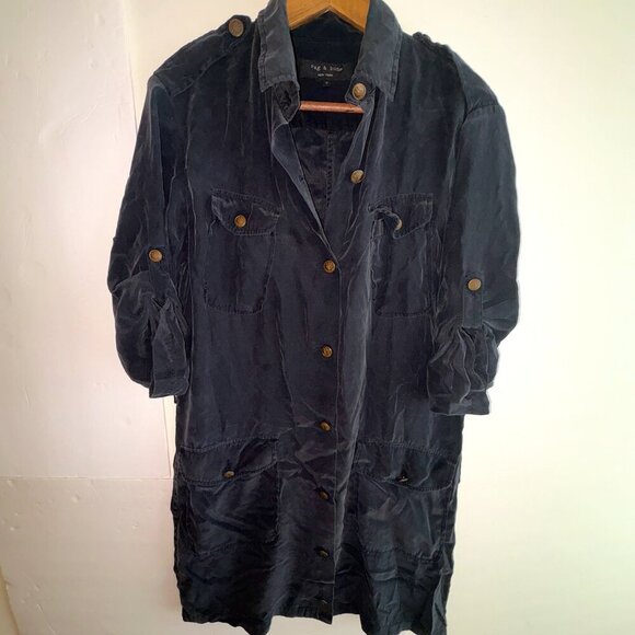 rag & bone 100% Silk Black Shirt Dress Collar Brass Buttons size 6 - Picture 1 of 12